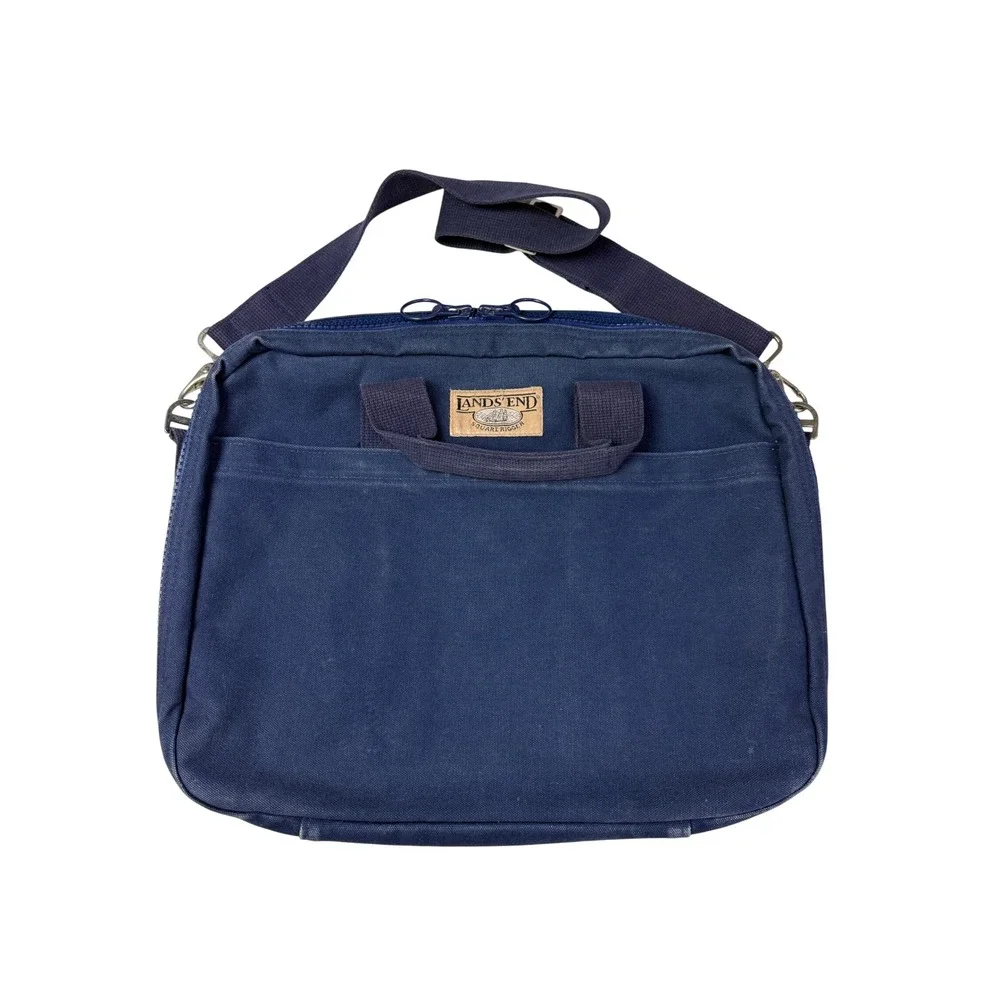 Vtg‎ Lands End Square Rigger Navy Blue Canvas Briefcase Messenger Bag Laptop